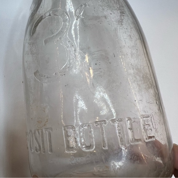 Vintage 3 Cent Deposit Milk Glass Bottle Duraglas 1 Quart Clear  8.5” Farmhouse - Picture 11 of 14
